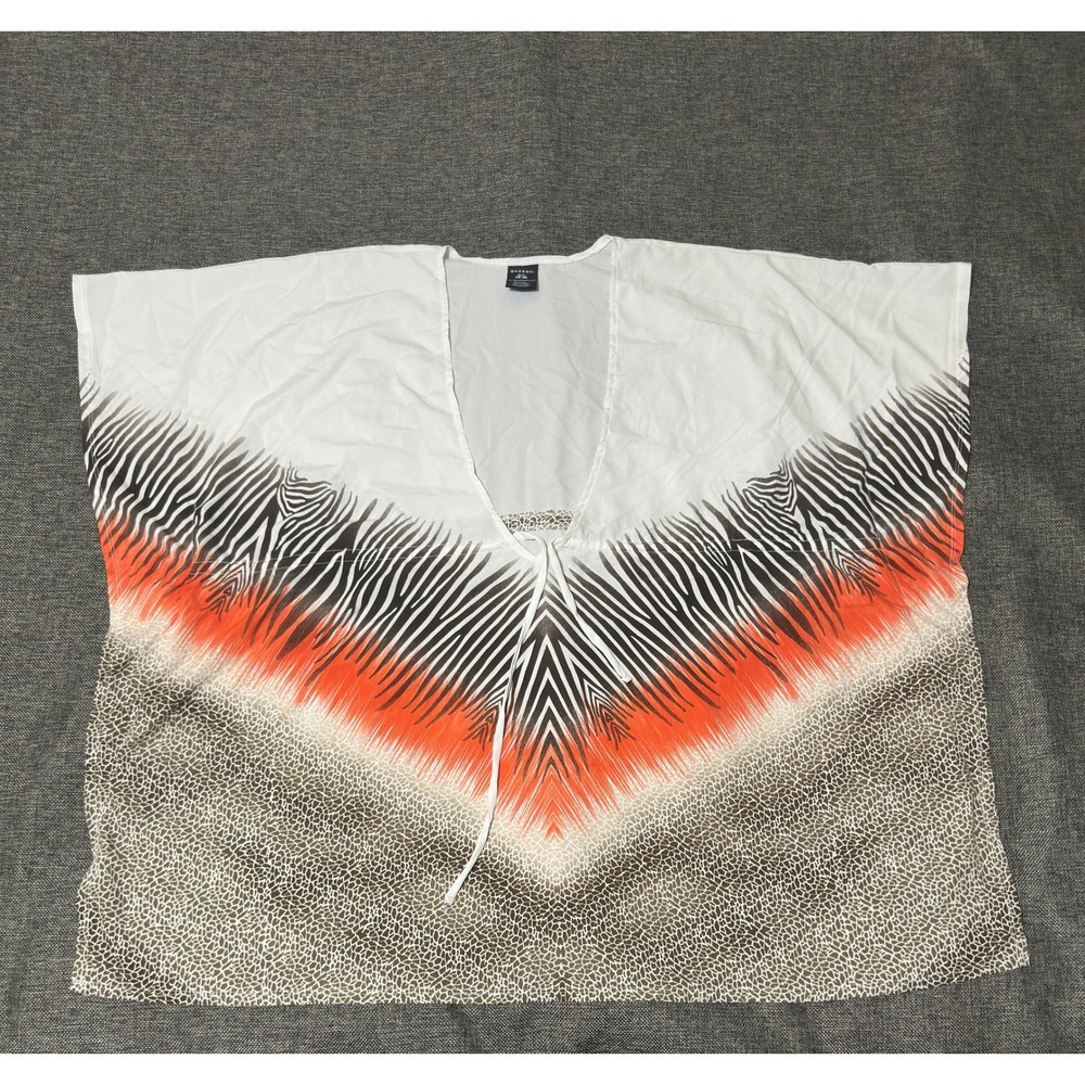 George Womens XL Swim Cover Up Kaftan Animal Print Zebra Orange White GL32904Y
